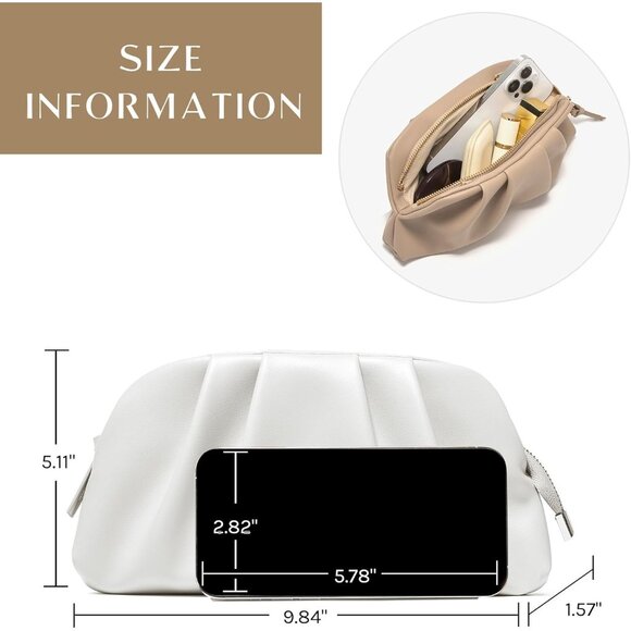 ⚡Women's Soft Pleated Vegan Leather Zipper Closure Evening White Clutch Bag - Picture 5 of 6